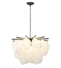 Bethel International Canada TD31C23BK - 7-Light Satin Black Chandelier With Frosted White Glass Petals
